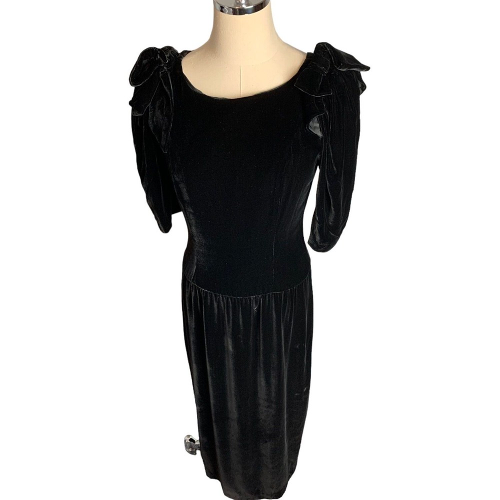 Jane Schaffhausen Vintage 80's Black Velvet Rayon Silk Occasion Dress Party Sz 6